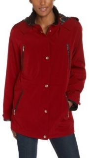 Liz Claiborne Women's Petite Snaux Silk Snap Front Jacket With Hood And Faux Leather Trim Detail, Autumn Red, Large Petite at  Womens Clothing store