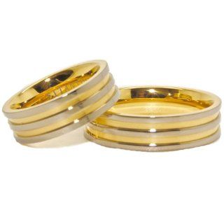 Matching 6mm Titanium and Triple Gold Plated His & Hers Ring Set Wedding Bands (US Sizes 4 16, Half Sizes Available): Jewelry