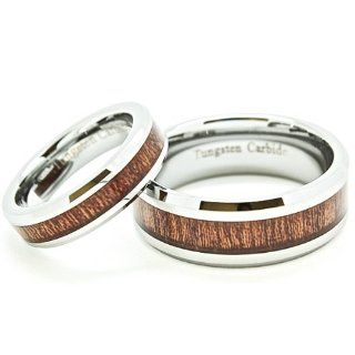 Matching Set His & Hers 5mm & 8mm Tungsten Wedding Rings with Wood Grain Inlay (Us Sizes Available Whole & Half 5mm: 4 14, 8mm: 4 16): Wedding Bands: Jewelry