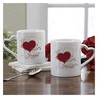 His & Hers Romantic Heart Personalized Coffee Mug Set Kitchen & Dining