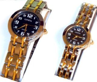 Geneva His & Hers Silver/Gold Band Black Face Matching Designer Watches at  Men's Watch store.