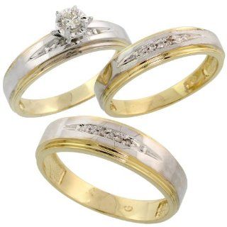 Gold Plated Sterling Silver Diamond Trio Wedding Ring Set His 6mm & Hers 5mm, Mens Size 8 to 14: Jewelry