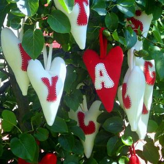 hanging hearts (personalised letter) by sew very english
