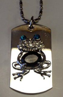 Jumping Tree Frog Animal Bling Crystal Emblem Metal Dog Tag Necklace : Pet Identification Tags : Pet Supplies