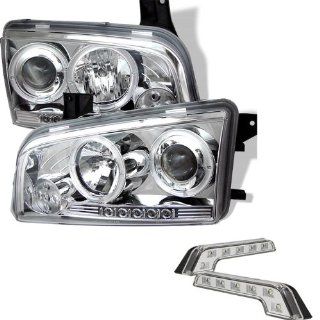 Carpart4u Dodge Charger ( Non HID ) Halo LED Chrome Projector Headlights and LED Day Time Running Light Package: Automotive
