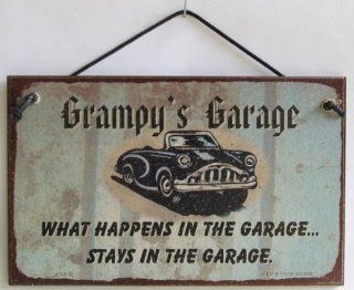 5x8 Sign with Classic Car Saying "Grampy's Garage WHAT HAPPENS IN THE GARAGESTAYS IN THE GARAGE." Decorative Fun Universal Household Signs from Egbert's Treasures  Gifts For Grampy  