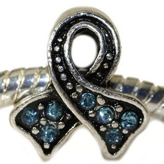 (Choose Your Color)" Awareness Ribbon W/crystals Royal Blue Charm, Clear Crystal Charm or Blue Charm Bead Pandora Compatible (Ribbon Charm w/Blue): Jewelry