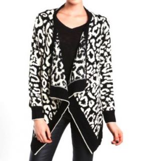 SJ Style Black Beige Leopard Drape Front Chunky Wrap Cardigan Loose Fit One Size at  Womens Clothing store