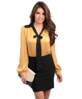 247 Frenzy Two Tone Blouson Sleeved Dress   Mustard Black at  Womens Clothing store