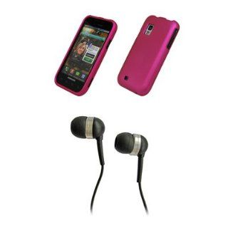 Hot Pink Rubberized Snap On Cover Case + Stereo Hands Free 3.5mm Headset Headphones for Samsung Mesmerize I500 Cell Phones & Accessories