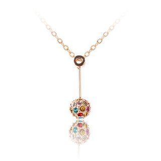 Fashion Plaza Dangle Gold Plated Ball with Colorful Clear Swarovski Crystal Pendant Necklace Chain N244 Jewelry