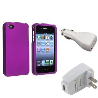 eForCity Rubberized Dark Purple Snap on Design Case Hard Case Skin Cover + USB Car Charger + Travel Home Wall Charger Adapter white compatible with Apple iPhone 4 Cell Phones & Accessories
