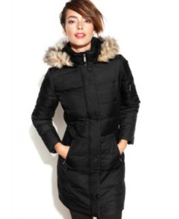 Calvin Klein Petite Hooded Faux Fur Trim Quilted Puffer Coat   Coats   Women