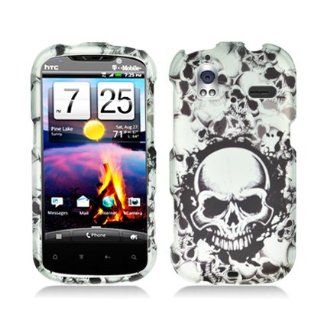 Aimo Wireless HTCAMAZEPCLMT237 Durable Rubberized Image Case for HTC Amaze 4G/Ruby   Retail Packaging   White Skulls: Cell Phones & Accessories