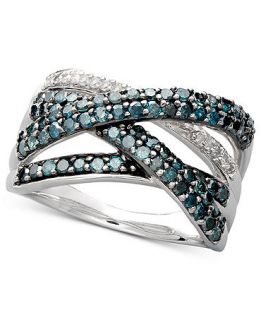 Sterling Silver Ring, Blue Diamond (1 ct. t.w.) and White Diamond Accent Crossover Ring   Rings   Jewelry & Watches