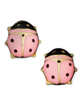 Childrens 14k Gold Earrings, Pink Ladybug Studs   Earrings   Jewelry & Watches