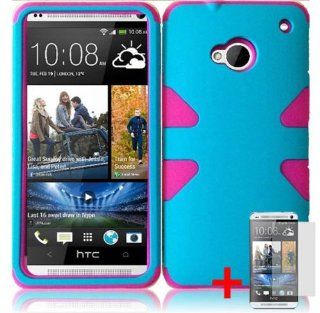 HTC ONE M7 BLUE PINK STAR ARMOR HYBRID COVER HARD GEL CASE + SCREEN PROTECTOR from [ACCESSORY ARENA] Cell Phones & Accessories
