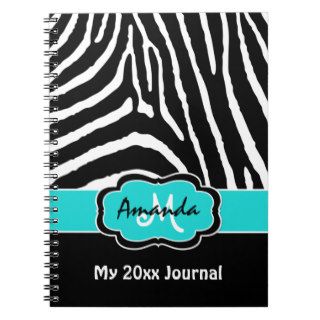 Personalized Aqua Black White Zebra Stripe Journal Note Book