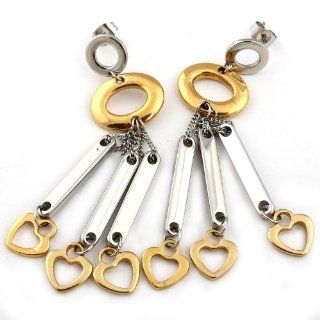 FIBO STEEL Jewelry Silver with Gold Womens Stainless Steel Drop Earring: Jewelry