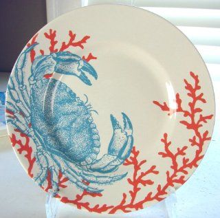 222 Fifth Coastal Life Grenada Blue Salad Plate, Crab: Coastal Dinnerware: Kitchen & Dining