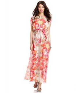 Vince Camuto Dress, Cap Sleeve Floral Print Maxi   Dresses   Women