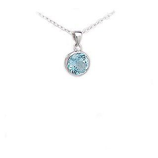 Dazzling Rhodium plated Sterling Silver Bezel set Sky Blue Topaz Pendant, 18" Chain Pendant Necklaces Jewelry