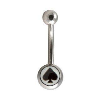 Fancy Eyebrow Ring w/ Black/White Spade Symbol   Body Piercing & Jewelry by VOTREPIERCING   Size: 1.2mm/16G   Length: 08mm   Small ball: 03mm   Big ball: 05mm: Curved Body Piercing Barbells: Jewelry