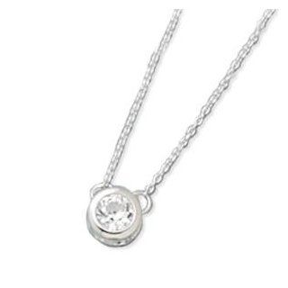 Diamond Like Bezel Set Cubic Zirconia Necklace Sterling Silver 16 inches: Pendant Necklaces: Jewelry