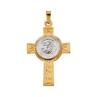 14K Two Tone St. Michael Celtic Cross Pendant: Jewelry