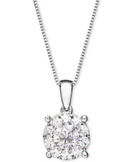Diamond Necklace, 14k White Gold Diamond Halo Pendant (1/3 ct. t.w.)   Necklaces   Jewelry & Watches
