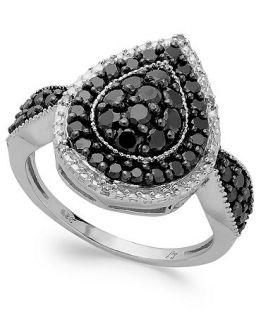 Sterling Silver Black (1 ct. t.w.) and White Diamond Accent Pear Shaped Ring   Rings   Jewelry & Watches