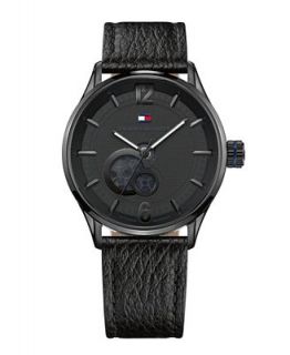 Tommy Hilfiger Watch, Mens Automatic Black Leather Strap 1710287   Watches   Jewelry & Watches