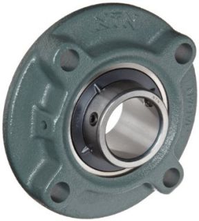 NTN UCFC213 208D1 Light Duty Piloted Flange Bearing, 4 Bolts, Setscrew Lock, Regreasable, Contact and Flinger Seals, Cast Iron, 2 1/2" Bore, 6 11/16" Bolt Hole Spacing Width, 8 1/16" Height, 9000lbf Static Load Capacity, 12900lbf Dynamic Loa