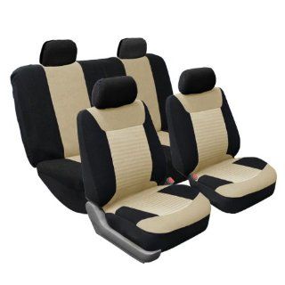 FH FB062114 Premium Fabric Car Seat Covers, Airbag compatible and Split Bench, Beige and Black color: Automotive
