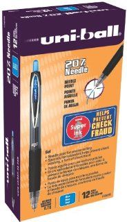 uni ball 207 Needle Retractable Medium Point Gel Pens, 12 Blue Ink Pens : Rollerball Pens : Office Products
