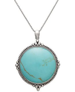 Manufactured Turquoise Round Pendant (66 ct. t.w.) Necklace in Sterling Silver   Necklaces   Jewelry & Watches