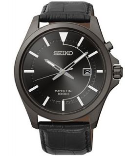 Seiko Mens Kinetic Black Leather Strap Watch 42mm SKA583   Watches   Jewelry & Watches