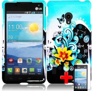 LG Lucid 2 VS870 (Verizon) 2 Piece Snap On Glossy Image Case Cover, Yellow Flower and Butterflys Blue Black Swirls + LCD Clear Screen Saver Protector: Cell Phones & Accessories