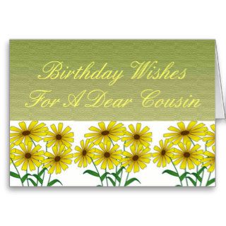 Birthday Wishes Cousin, yellow daisies Greeting Cards