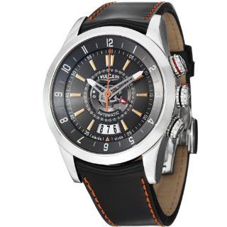 Vulcain Revolution Dual Time Men's Black Leather Strap Automatic Alarm Watch 210130.197CF: Vulcain: Watches