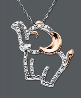 14k Rose Gold and Sterling Silver Necklace, Diamond Accent Elephant Pendant   Necklaces   Jewelry & Watches