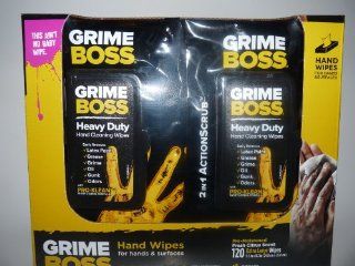 Grime Boss HEAVY DUTY Wipes for Hands and Surfaces  120 EXTRA LARGE Wipes, Family Safe, but tough on grime Health & Personal Care