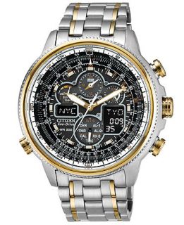 Citizen Mens Eco Drive Navihawk A T Two Tone Stainless Steel Bracelet Watch 48mm JY8034 58E   Watches   Jewelry & Watches