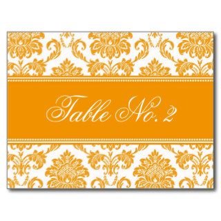 Orange Damask Wedding Table Number Post Cards