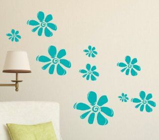 Wall Decor Plus More WDPM195 Turquoisegirl'S Wall Sticker Flower Decals 9Pc Large Floral Decor Turquoise   Decorative Wall Appliques  
