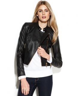 MICHAEL Michael Kors Cropped Leather Moto Jacket   Women