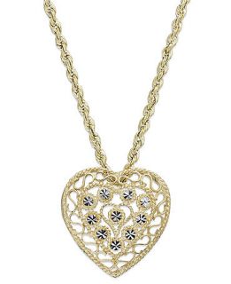 10k Gold and White Gold Necklace, Two Tone Heart Pendant   Necklaces   Jewelry & Watches