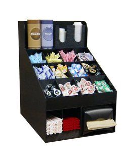 Coffee Condiment Organizer For Large Offices or Convenience Stores. Only 16"Wide & Look what it Holds 3 Movable Dividers on first shelf. Proudly Made in USA and Only by PPM.  