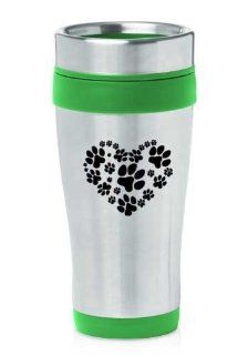 Green 16oz Insulated Stainless Steel Travel Mug Z140 Heart Paw Prints Coffee Cups Kitchen & Dining