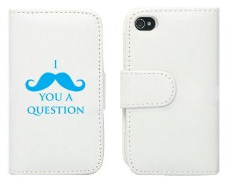 White Apple iPhone 5 5S 5LP177 Leather Wallet Case Cover Light Blue I Mustache You A Question: Cell Phones & Accessories